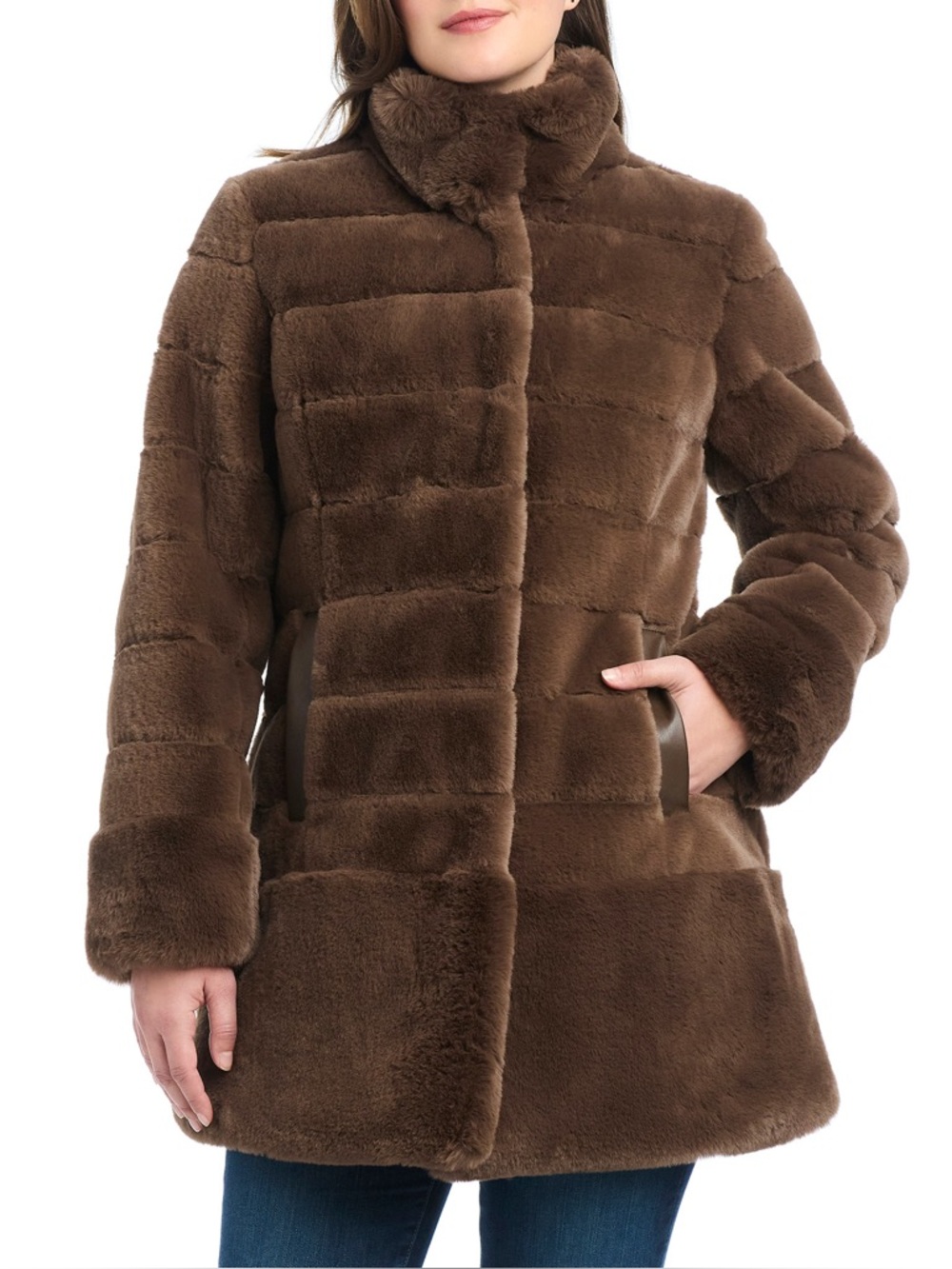 Jones New York Chocolate Brown Faux Fur Puffer Coat
